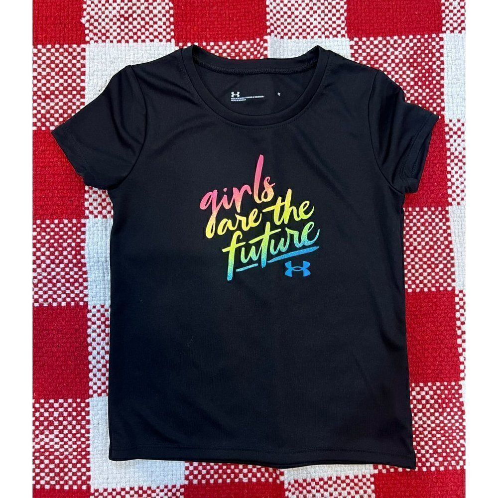 Under Armour Girls' Basic Short Sleeve Black "Girls Are the Future" Tee Shirt (4